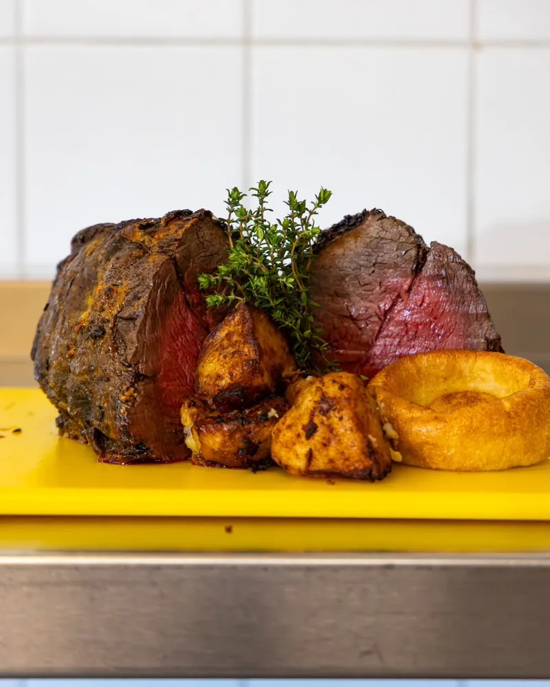 Roast beef with roast potatoes and a Yorkshire pudding
